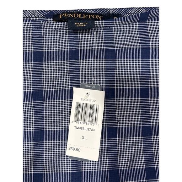PENDLETON Navy Blue White Windowpane Plaid Boatneck blouse Gift NWT Women's XL - Picture 4 of 9